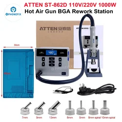 ATTEN ST-862D 1000W Hot Air Gun Digital Display BGA Rework Station Auto Sleep PCB Repair Desoldering Station with Soldering Mat