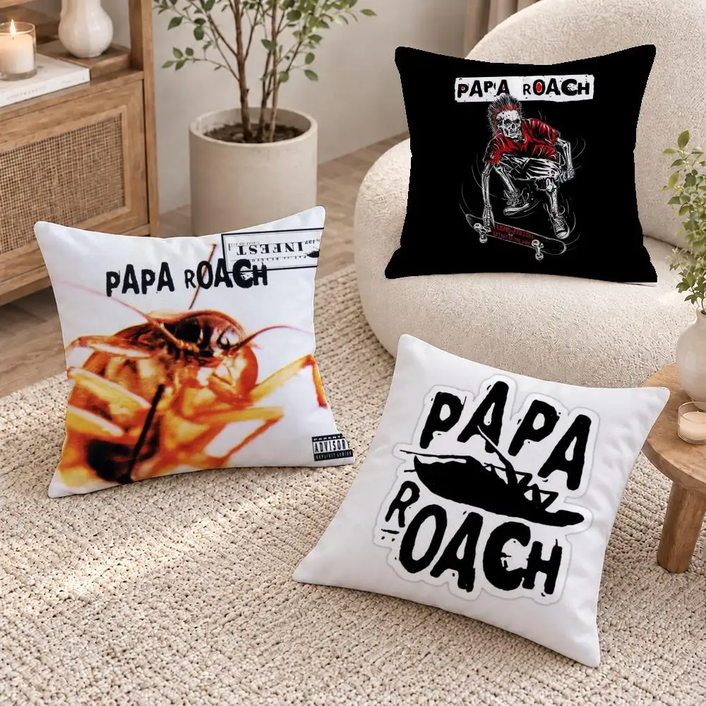 Nu Metal Papa Roach Cushion Cover Short Plush Pillow Cover, Washable Wrinkle-Resistant for Sofa Bedroom Decor Gift
