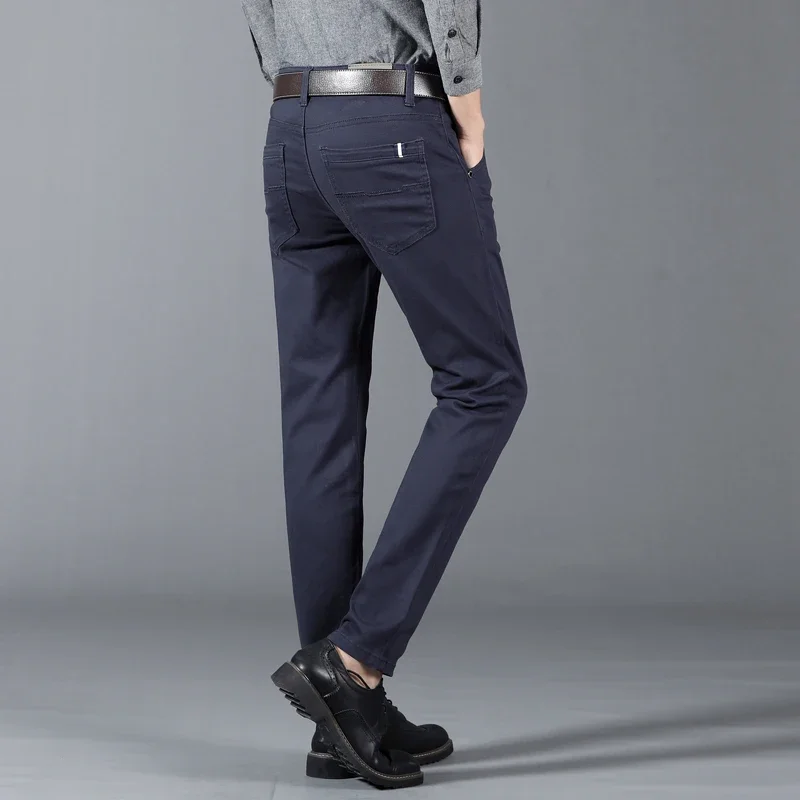 6 ألوان الرجال الكلاسيكية بلون الصيف عالية الجودة رقيقة سراويل تقليدية الأعمال موضة تمتد القطن سليم العلامة التجارية بنطلون الذكور