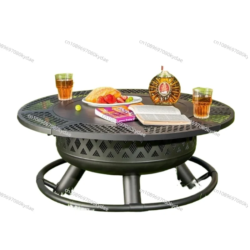36 Inch Wood Burning Fire Pit with Grill: Outdoor Fire Pits with Lid & Fire Poker  3 in 1 Round Metal Firepit Table With