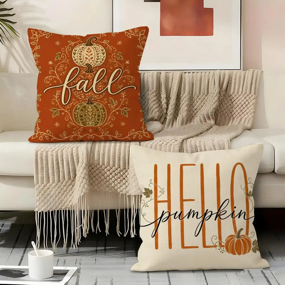 Hello Pumpkin Autumn Fall Theme Cushion Cover Soft Short Plush Throw Pillow Cover Cushion Case for Sofa Bedroom Home Decor Gift