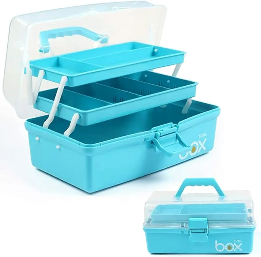 

12in Three-Layer Multipurpose Storage Box Organizer Folding Tool Box/Art & Crafts Case/Sewing Supplies Organizer/Medicine Box/Fa