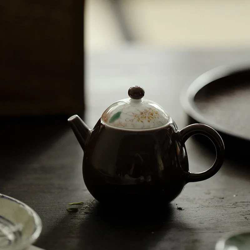 Wuluo Grape Purple Underglaze Hand-Painted Ruixinxindan Handmade Ceramic Tea Single Pot Kung Fu Teapot