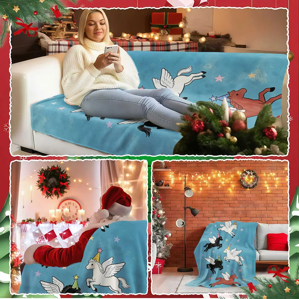 Party Pegasus Winter Summer Flannel Blanket Throw Fleece Soft Fuzzy Plush Cozy Fleece Blankets for Sofa Ideal Gifts