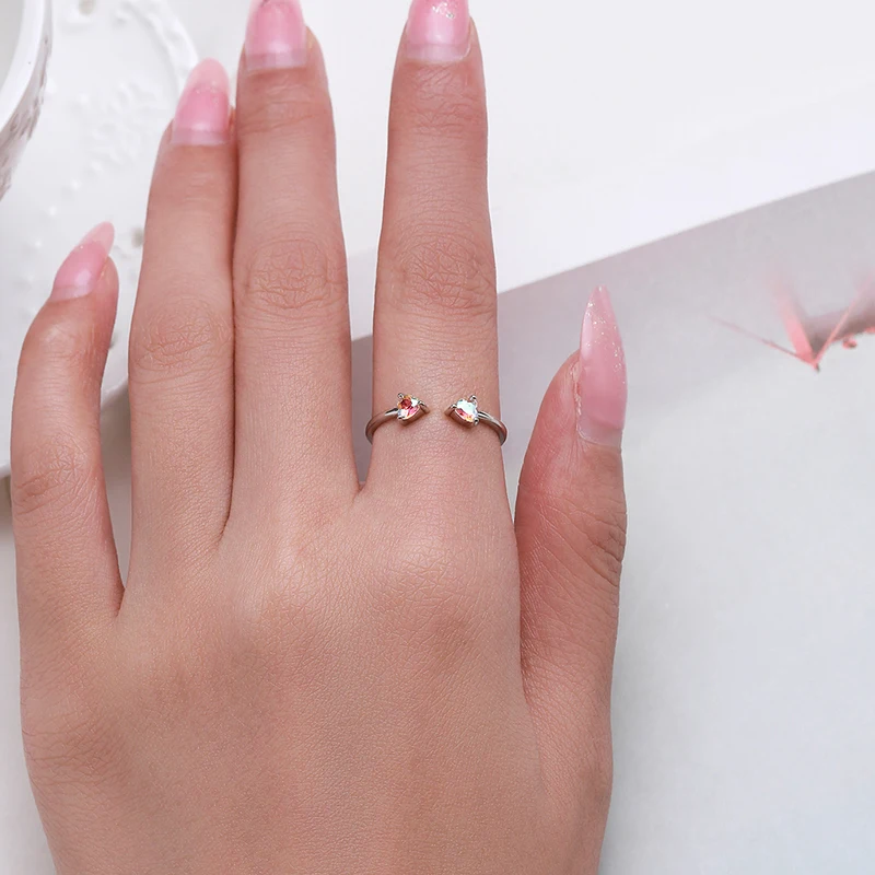 Imagen 3: Anillo de dedo ajustable de circonia con corazones coloridos simples de Plata de Ley 925 Modian, anillo de boda elegante para mujer, joyería fina