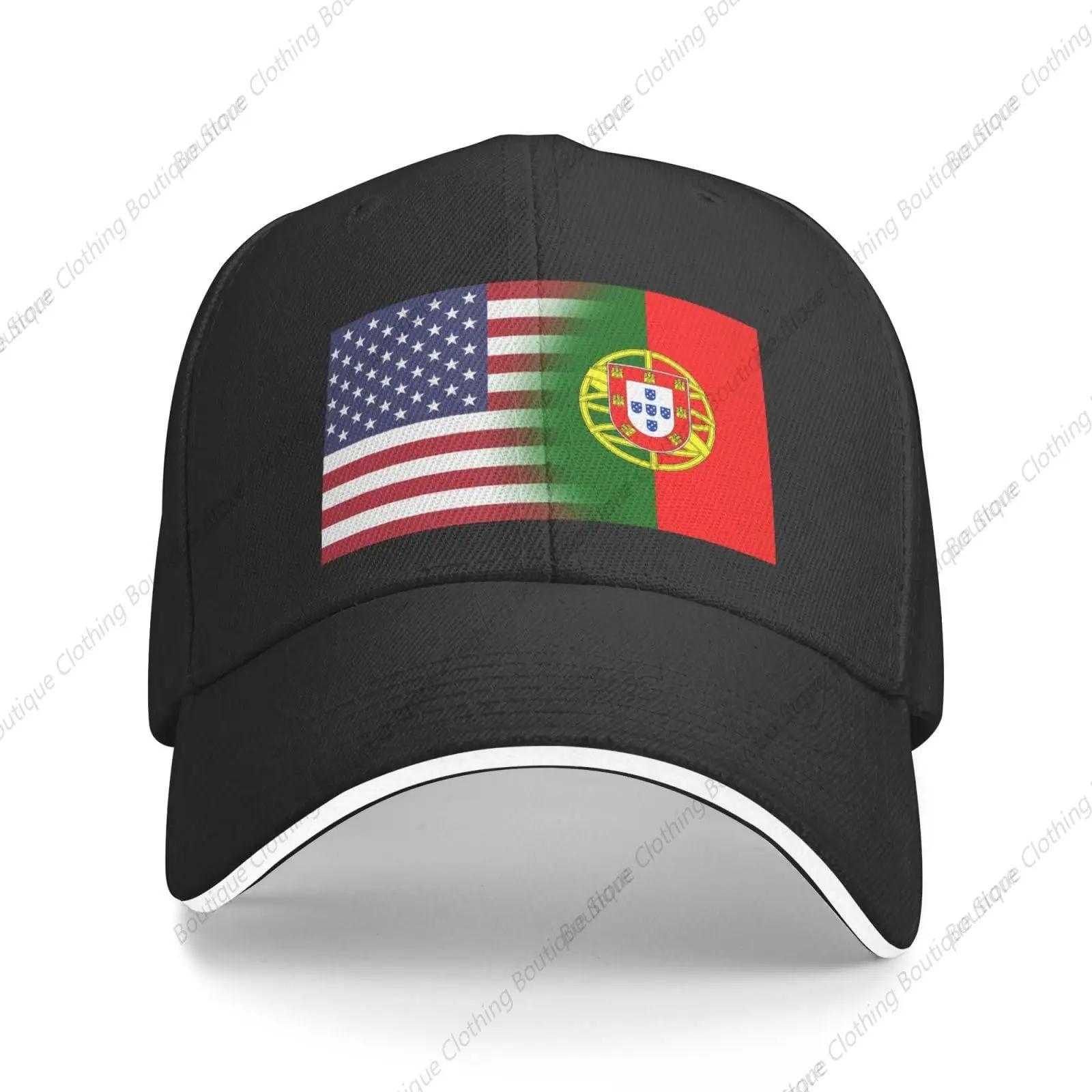 

America Portugal Friendship Flag Baseball Cap Adjustable Fashion Casquette Casual Duck Tongue Hat for Men Women78 Black