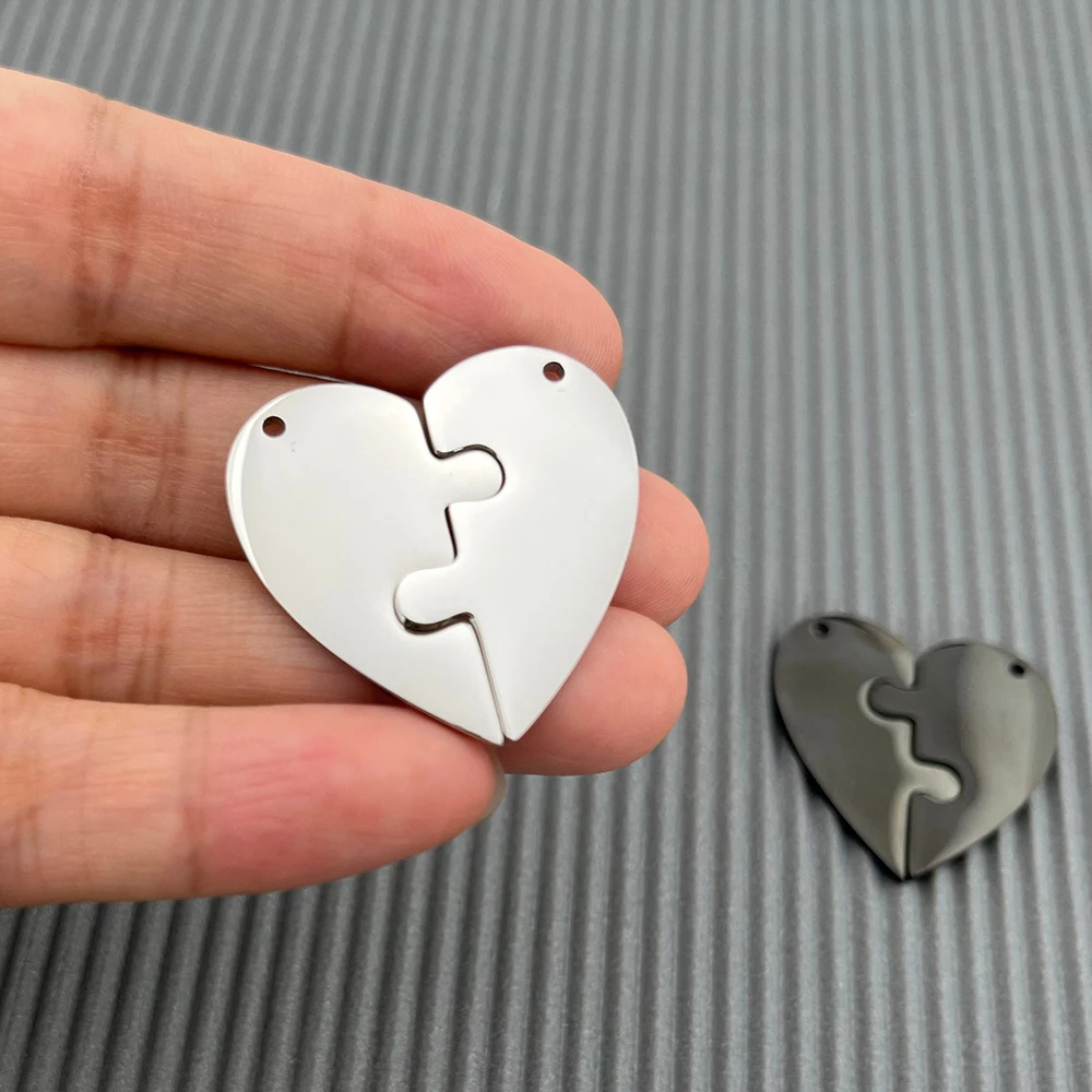 10 sets per lot Stainless Steel Puzzled Heart Pendant Blank 30x30mm Puzzled Heart Charm Polished Stainless Steel Tags