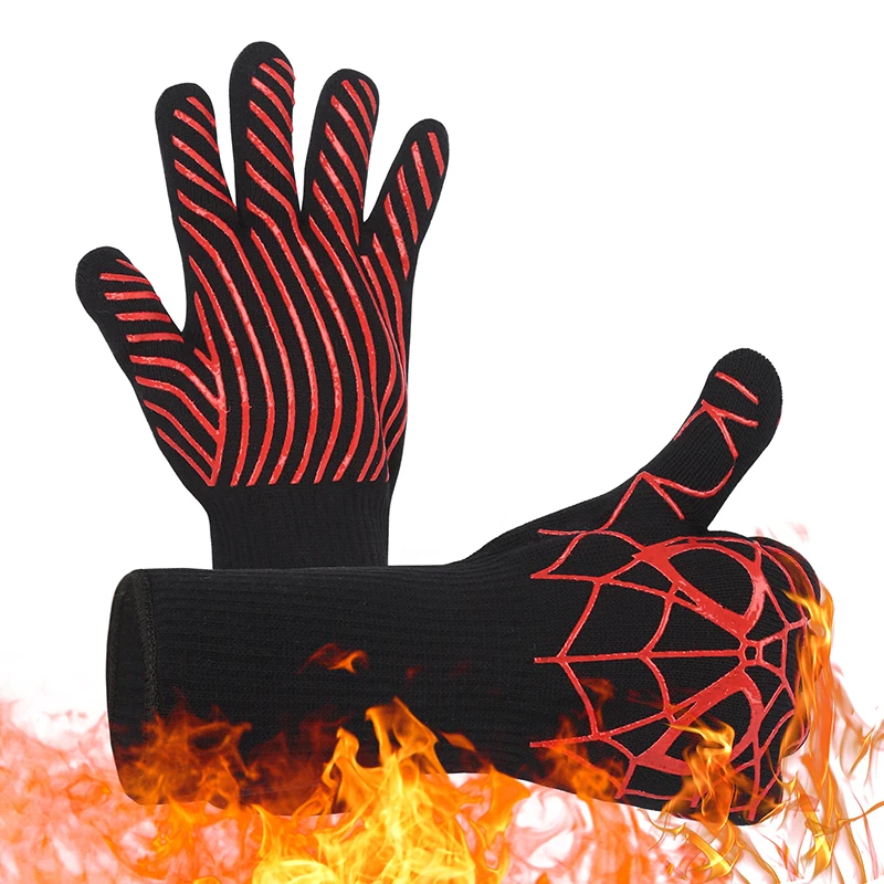 One Pair BBQ Silicone Gloves Oven Gloves High Temperature Resistance Mitts Barbecue Grill Heat Insulation Glove  Kitchen Tools