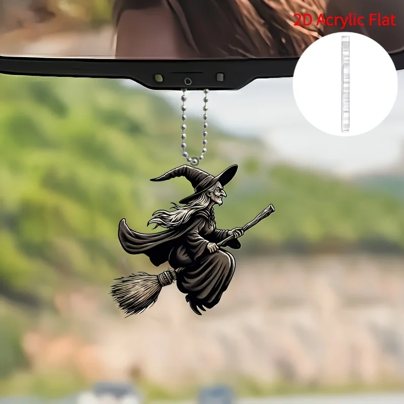 2D Flat Single Classic Witch Riding Broom Pendant, For Backpacks, Home Decor, Car Accessories, Christmas Gift, For Halloween