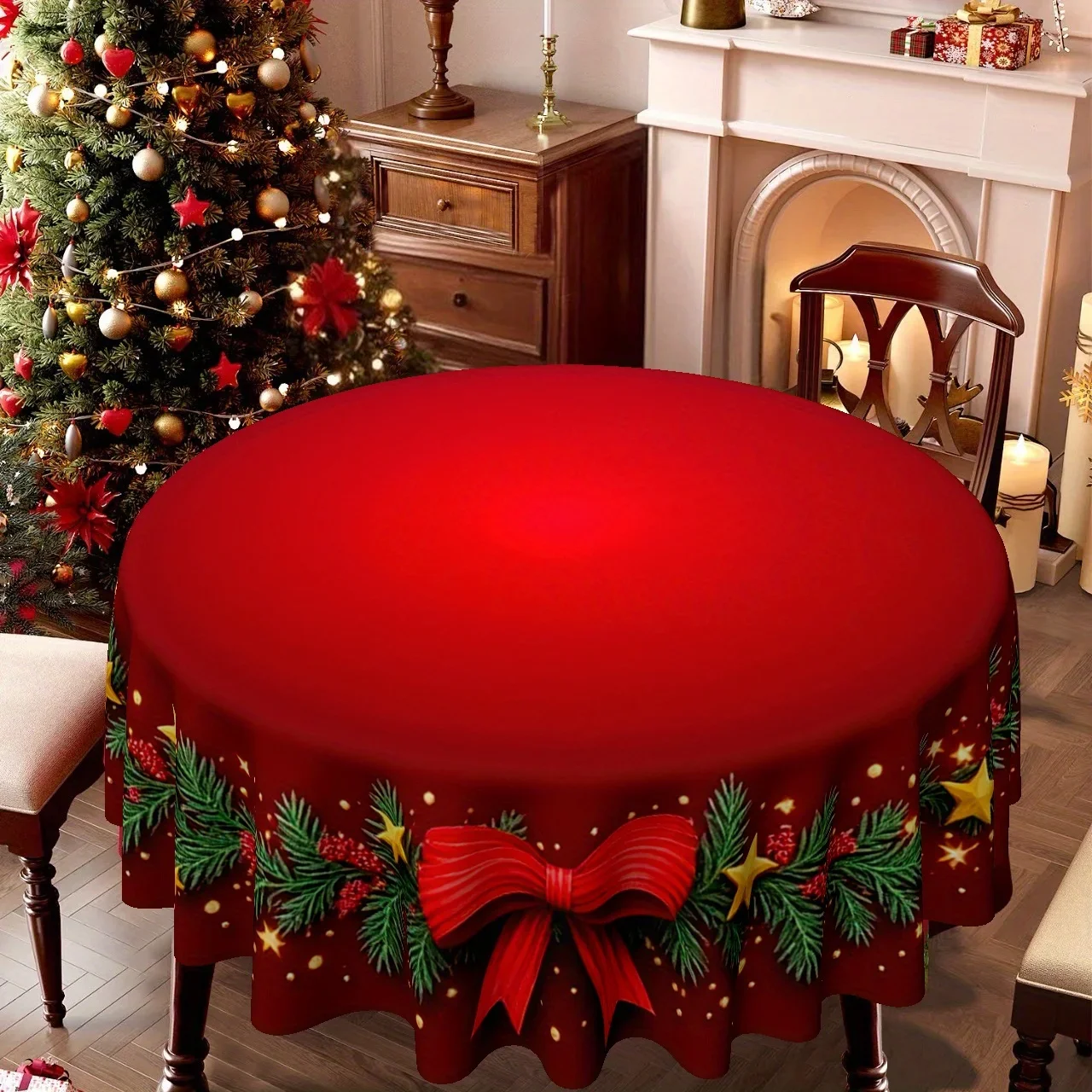 One Christmas wreath tablecloth, perfect for home decoration. It is suitable for the dining table, kitchen and living room.zyc