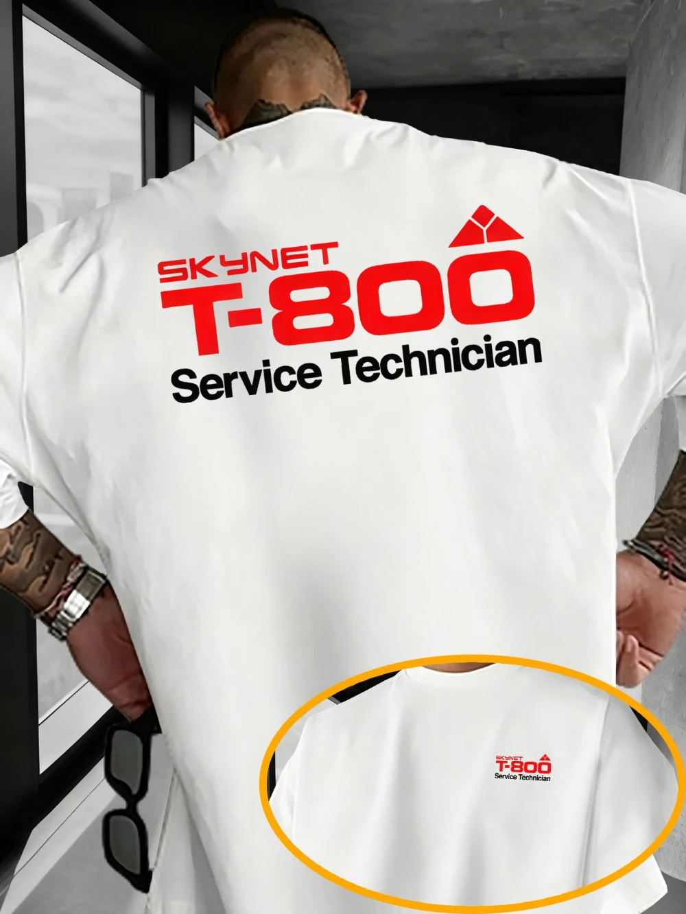 Trendiges und stilvolles Herren-T-Shirt mit Aufdruck „Skynet T800 Service Technician“, kurzärmeliges T-Shirt für Paare, Streetwear-T-Shirt aus reiner Baumwolle