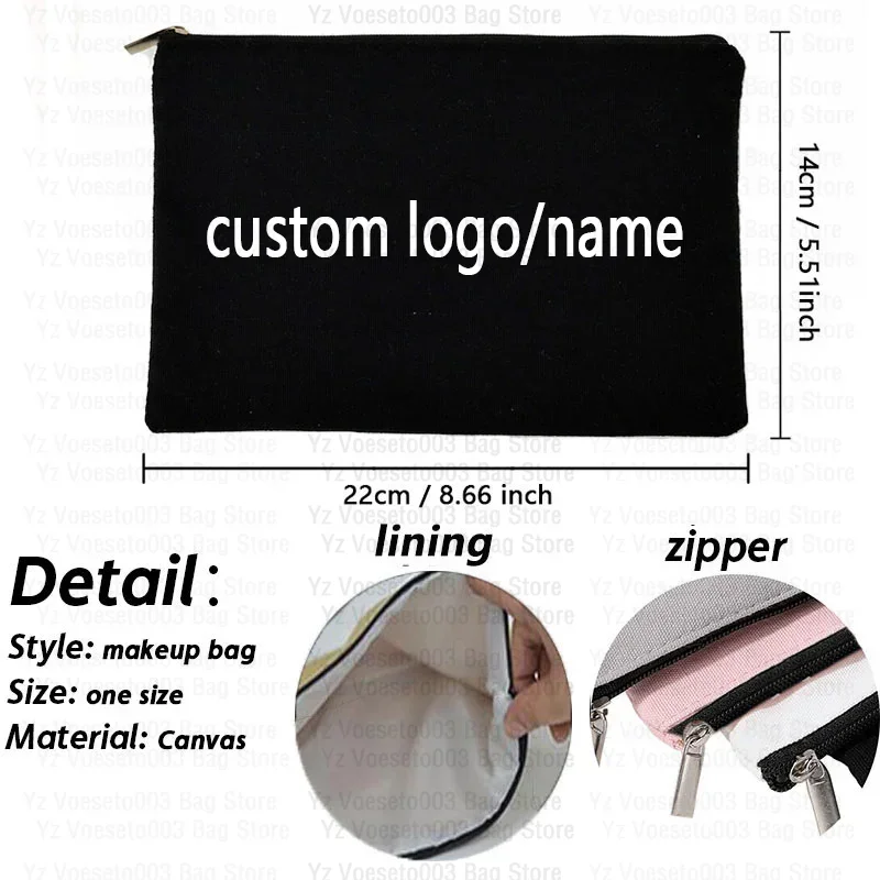 Custom Name Logo Motto bag Personalized Name Pouch Women\'s Canvas Makeup Cosmetic Travel Bag School Supplies Pencil Case Gift