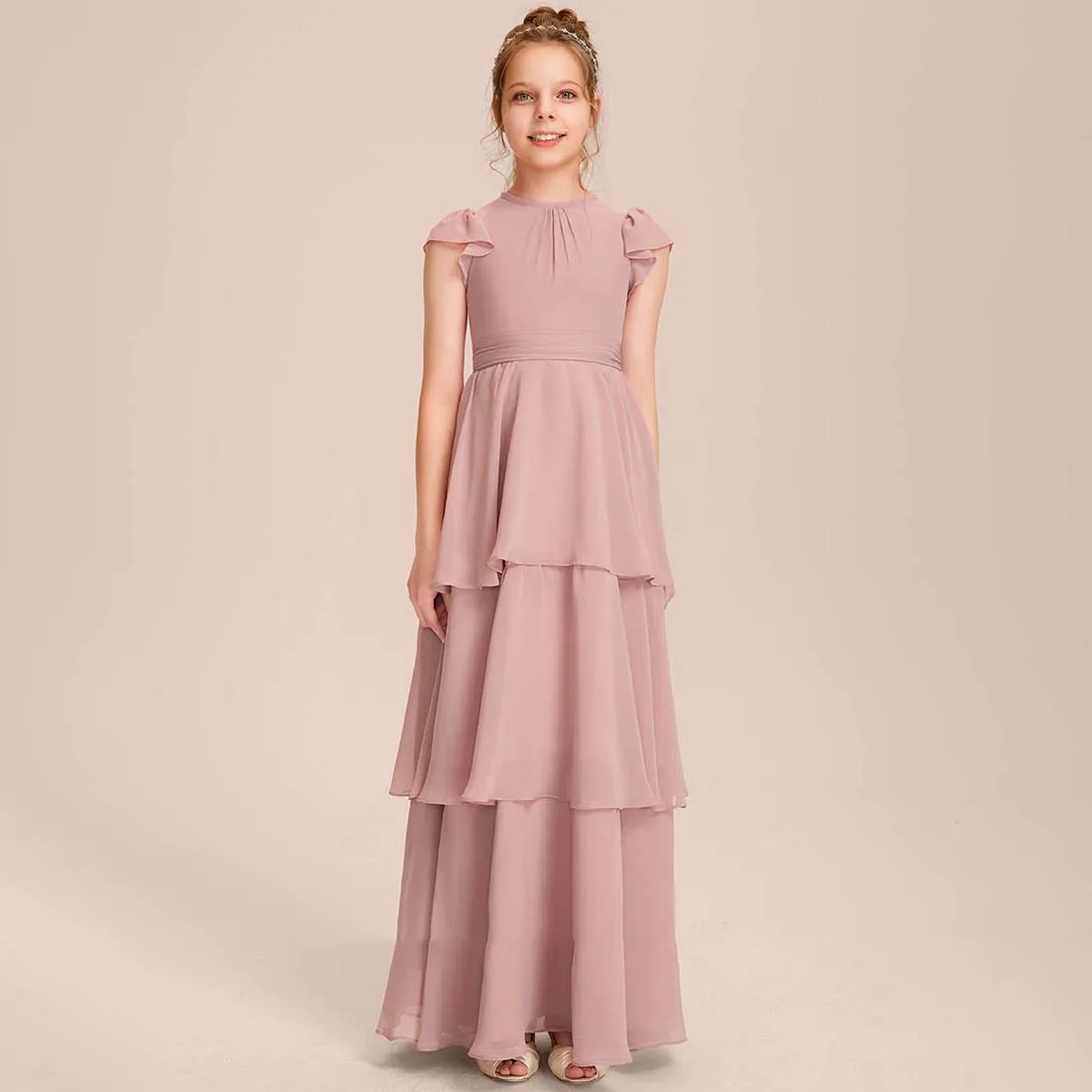 YZYmanualroom Chiffon Junior Bridesmaid Dress  A-line Scoop Floor-Length 2-15T