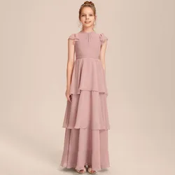 YZYmanualroom Chiffon Junior Bridesmaid Dress  A-line Scoop Floor-Length 2-15T