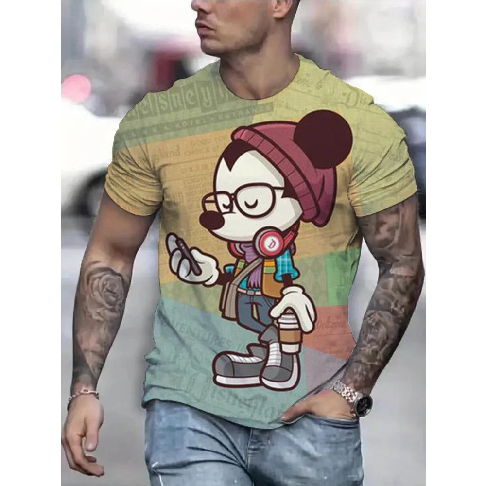 MINISO Men's T-shirt Mickey Mouse Boys Girls Short Sleeve 3D Printed Disney T-shirt Oversized Men's T-shirt New Men's Clothing