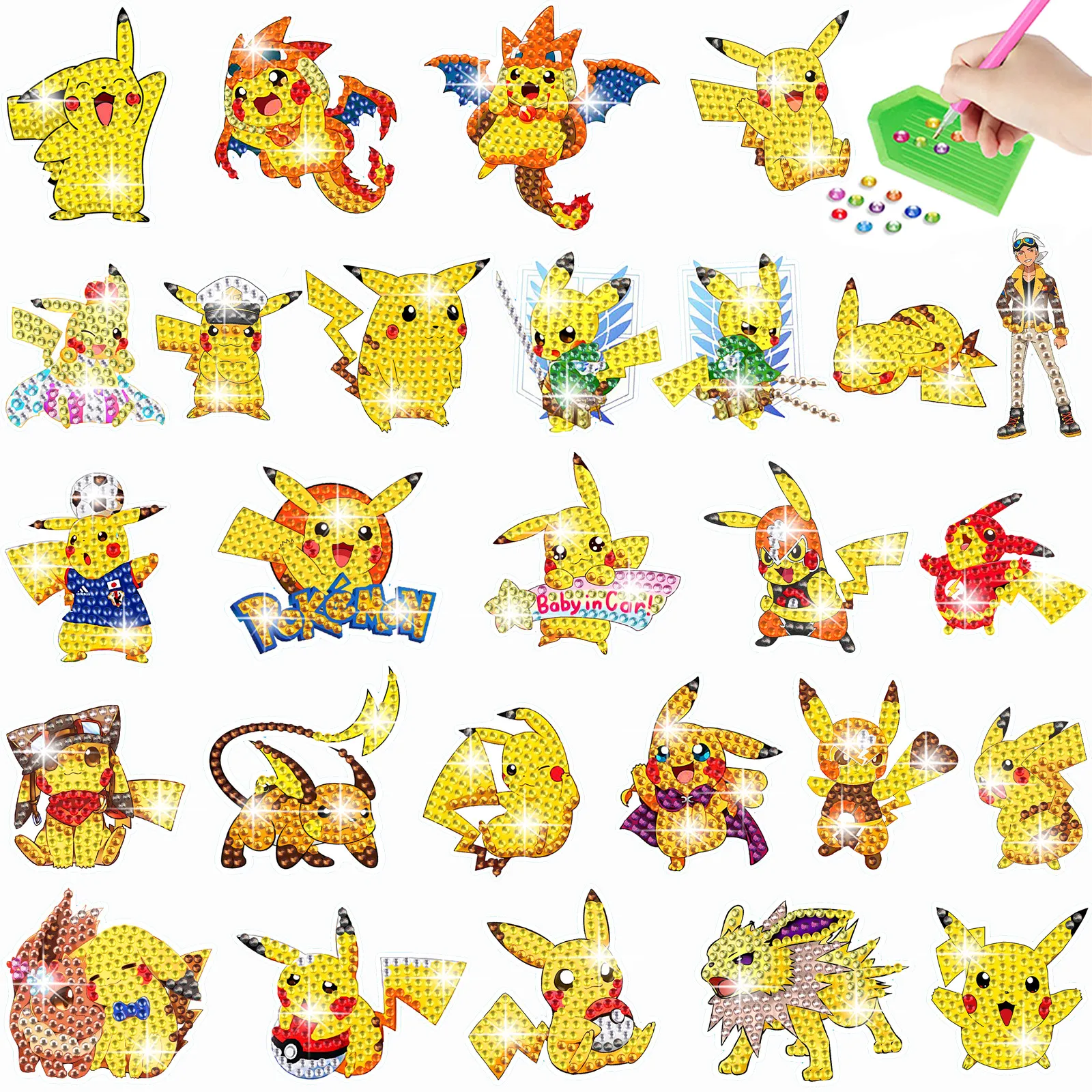 DIY Pikachu Diamond Painting Kit for Kids - Cartoon Character Handmade Craft Random Paste Activity to Enhance Concentration