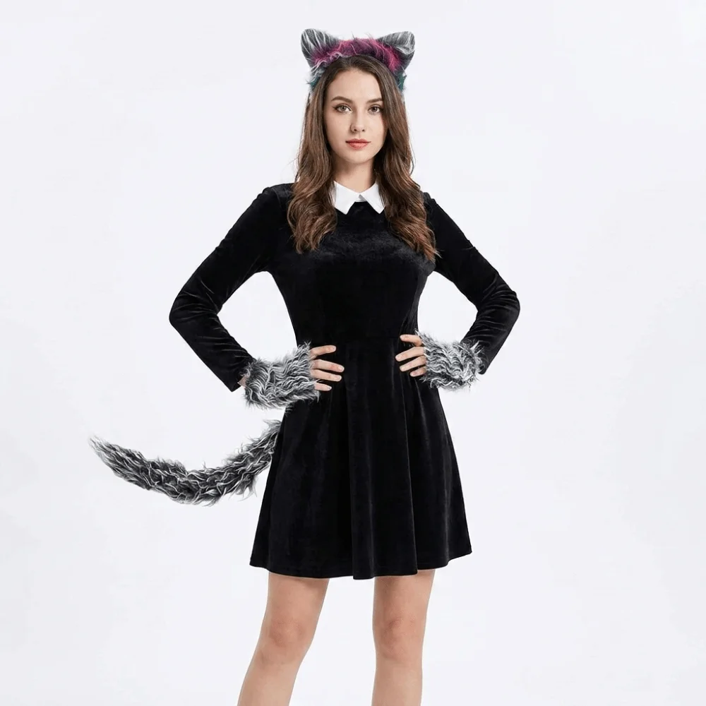 4pcs/set Furry Gray Wolf Costume Set Faux Fur Fluffy Plush Sleeve Cover Tail Kit Exquisite Lightweight Wolf Ear Headband Unisex