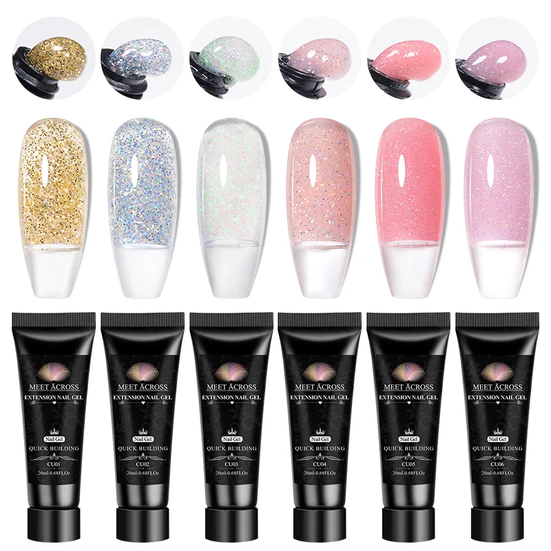 MEET ACROSS Verlängerung Nagel Gel Polnisch Set Acryl Kristall Gebäude Voll Polygel Für Nägel Kit UV Lack Nail art Maniküre Set