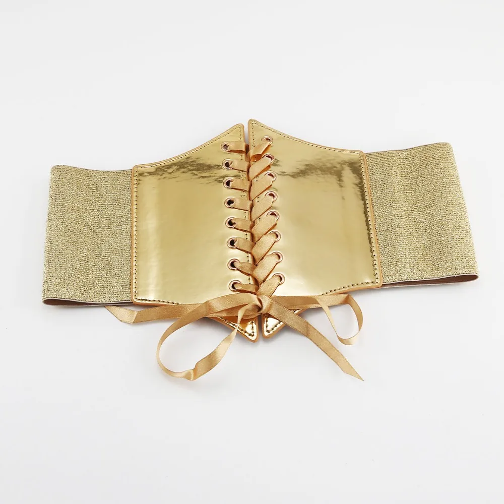 Personalità PU Pelle Oro Fascia da smoking Vita alta Elastico Cintura femminile Abito Cintura Abito con cintura larga