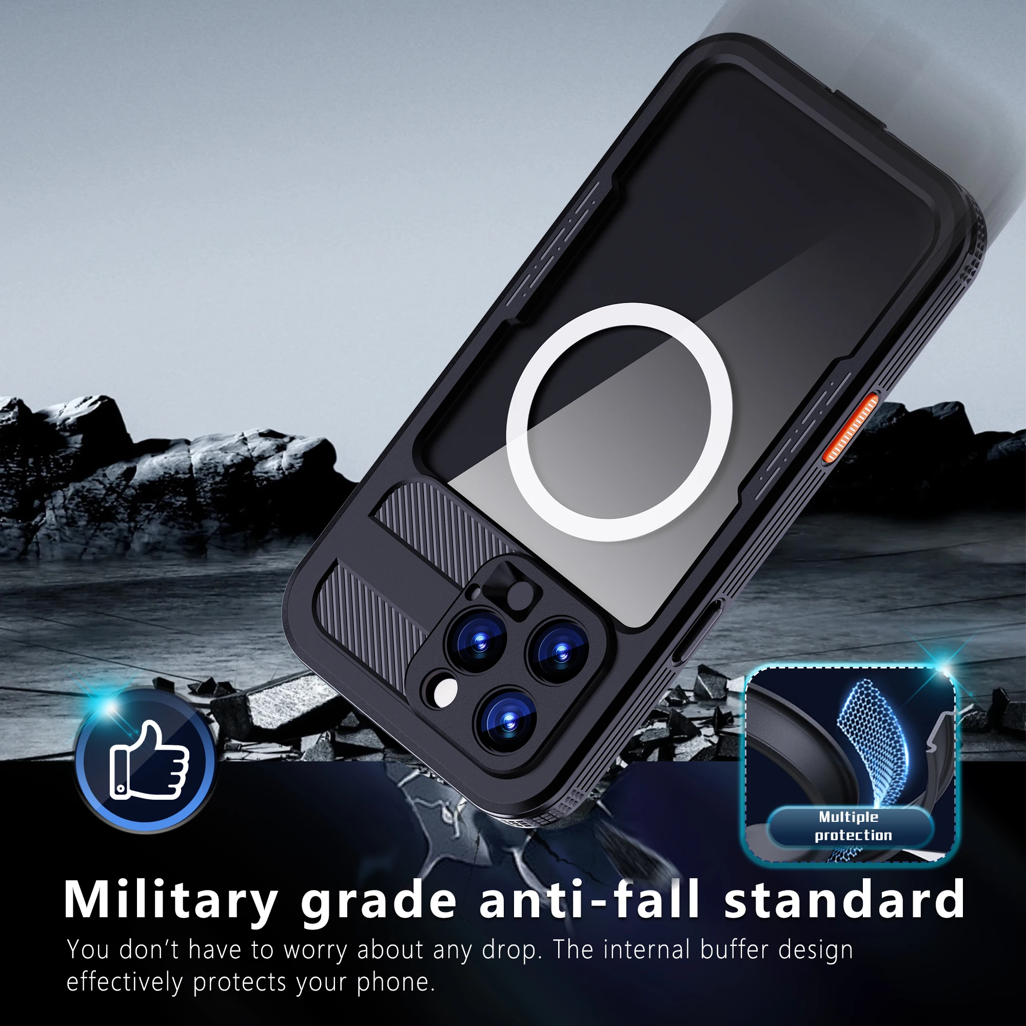 مناسبة لهاتف iPhone 16 Pro Max God of War مضادة للسقوط، مقاومة للماء، مقاومة للغبار، رفيعة، شفافة، ختم مغناطيسي، حافظة واقية مقاومة للمطر