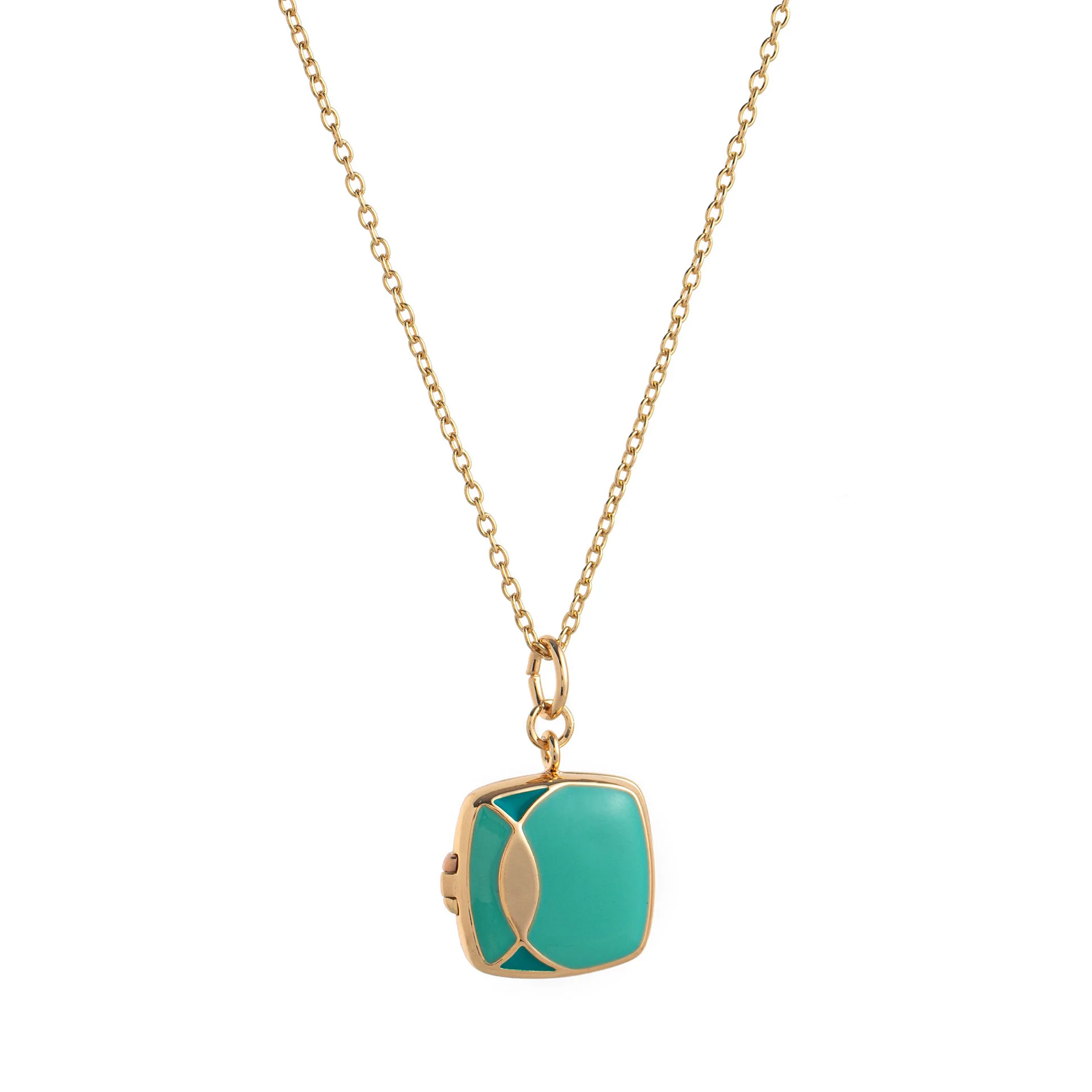 Ladies' retro colored glaze geometric necklace, copper drip oil round square pendant opening and closing design fashion jewelry