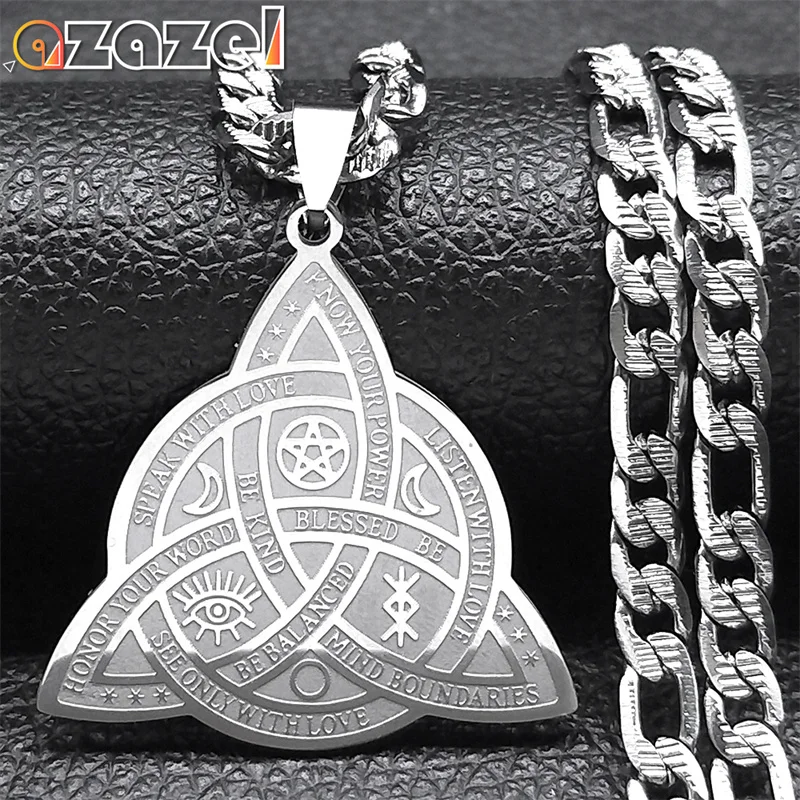 Hip Hop Celtics Knot Pendant Necklace for Men Women Stainless Steel Silver Color Geometric Witch Knots Necklaces Jewelry N3081