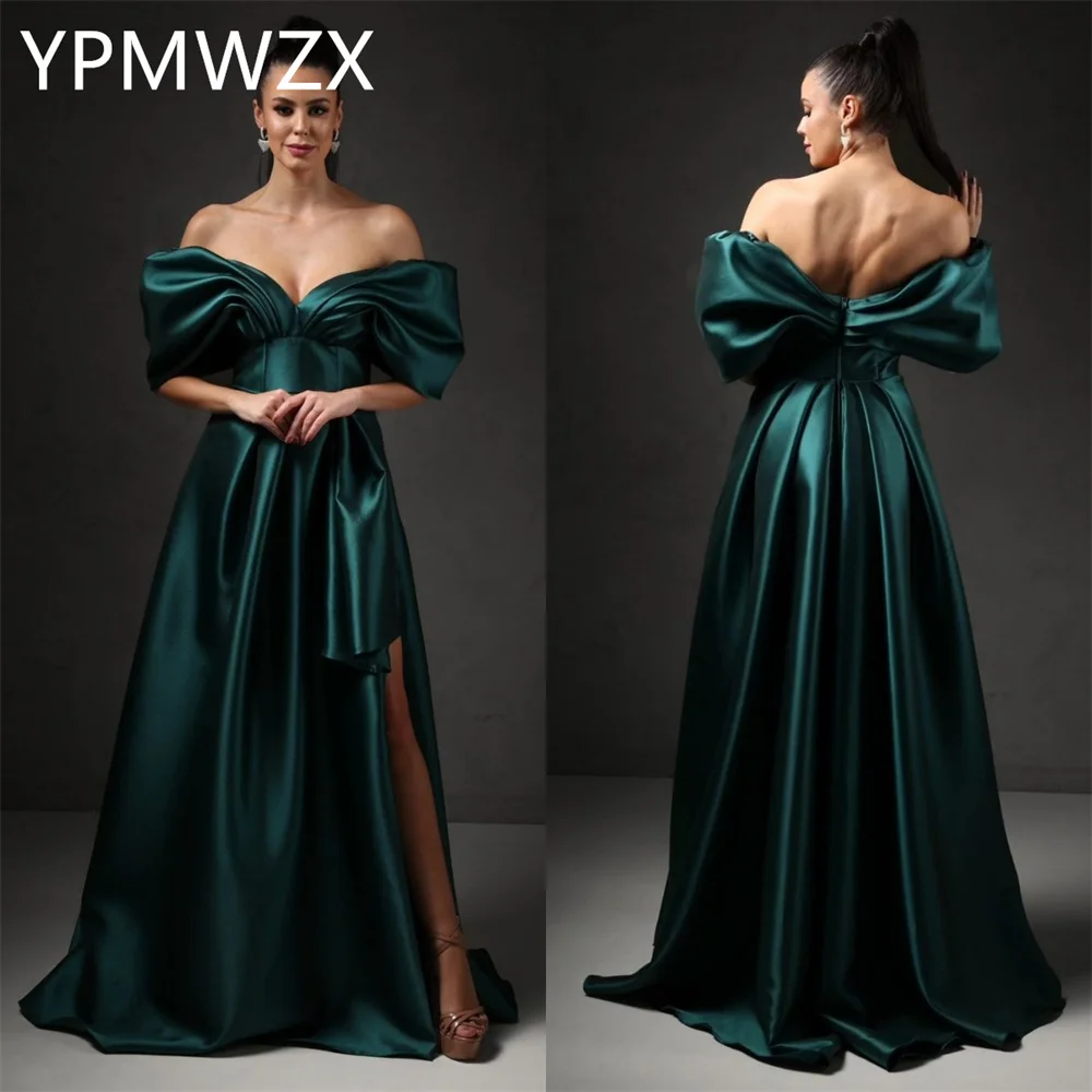 Vestido de noche personalizado para mujer, ocasión de fiesta, Formal, YPMWZX, cuello en V, corte en A, largo hasta el suelo, faldas drapeadas a medida