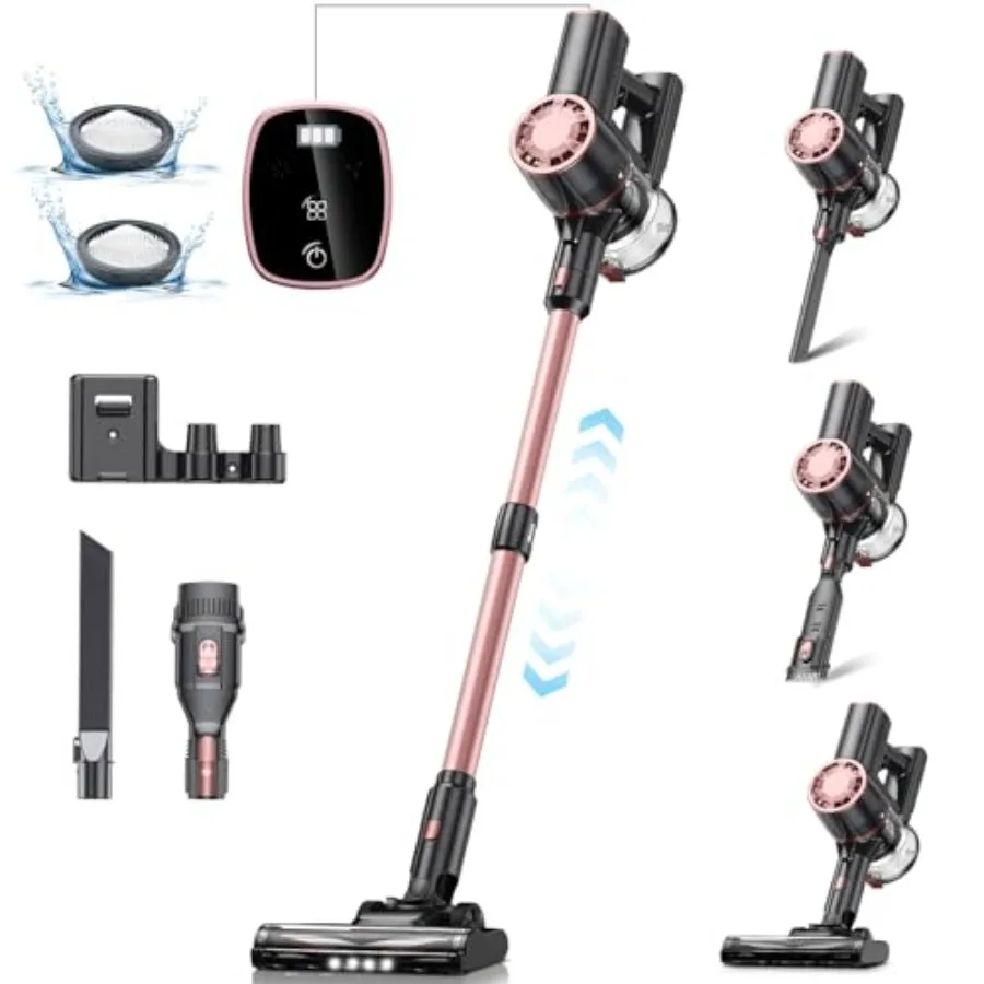 

Cordless Vacuum Cleaner 6-in-1 Lightweight Stick Vacuum Self-Standing 35Mins Runtime 2200mAh Rechargeable Battery LED Screen Po