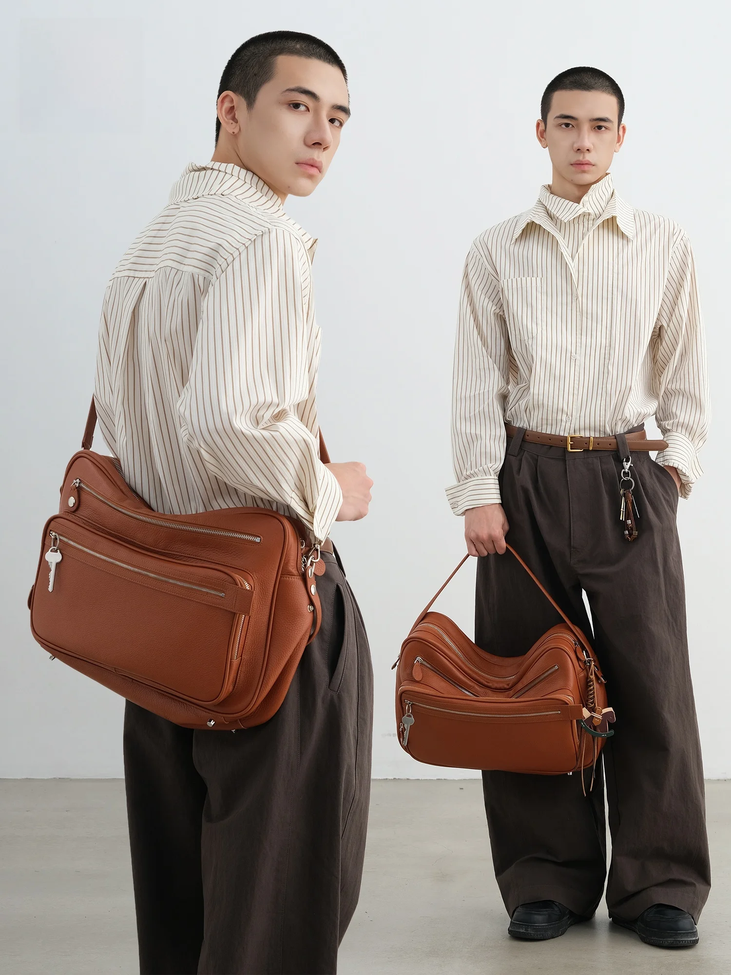 Casual Simple Style Crossbody Bag Many Compartments Versatile Commuter Single Shoulder Bag Leather Material for Youth