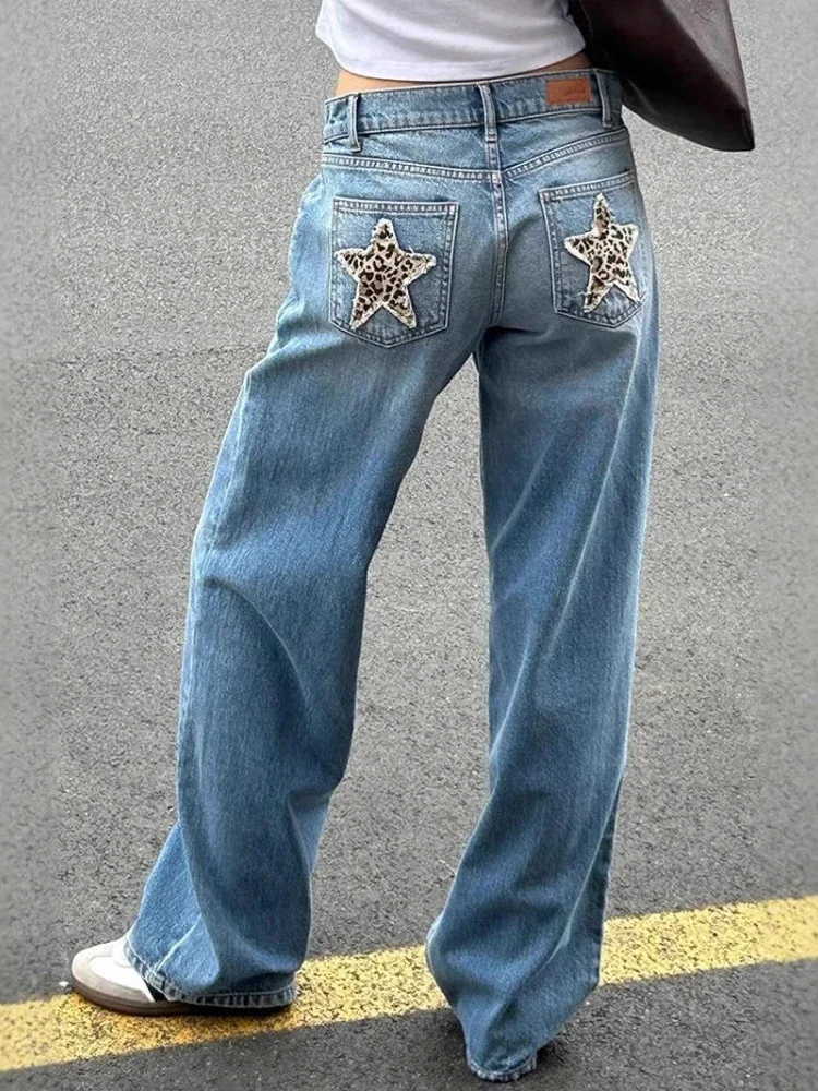 Y2k 스타 패치 워크 청바지 여성 빈티지 streetwear 힙합 스트레이트 바지 레트로 하이 웨스트 고딕 캐주얼 데님 바지