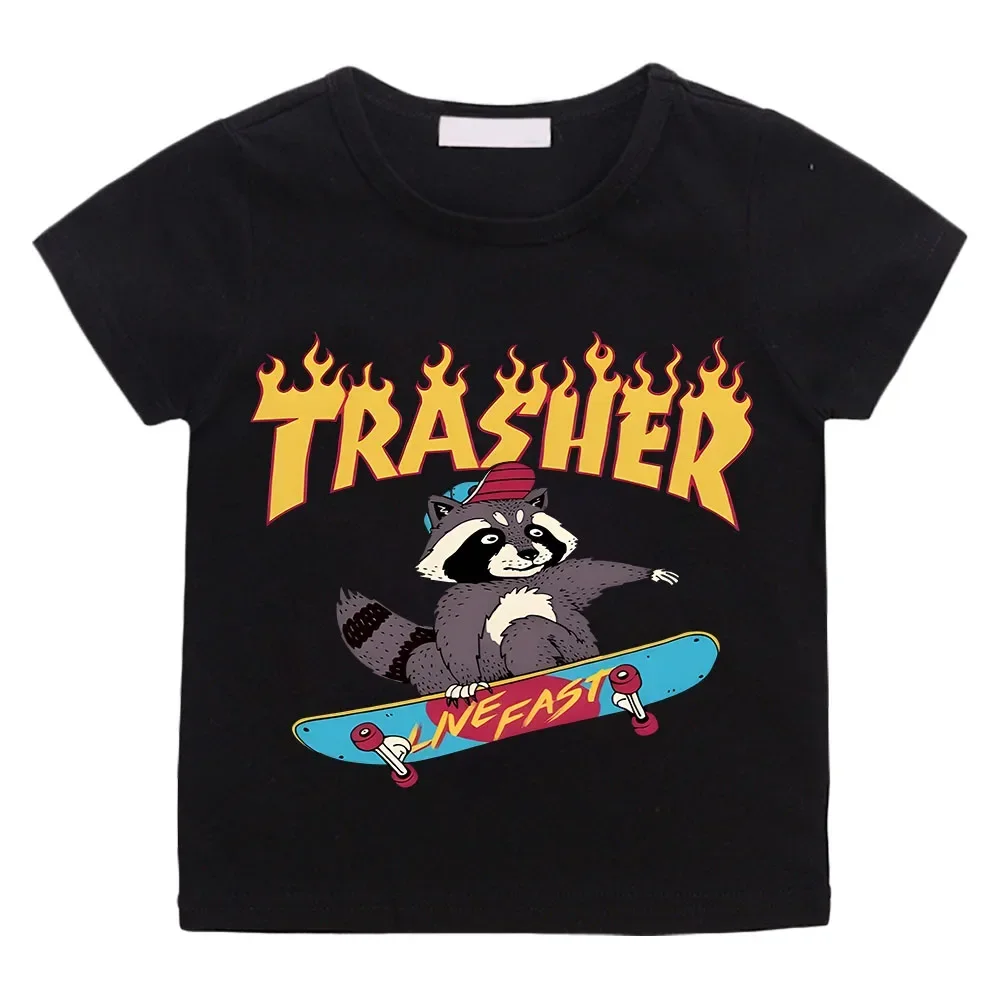 Trasher Painting Summer Clothing Creative T-shirt Boys Baby Girls Kids Clothes Tshirt Youth Brand Short Sleeve Tees Tops Kawaii