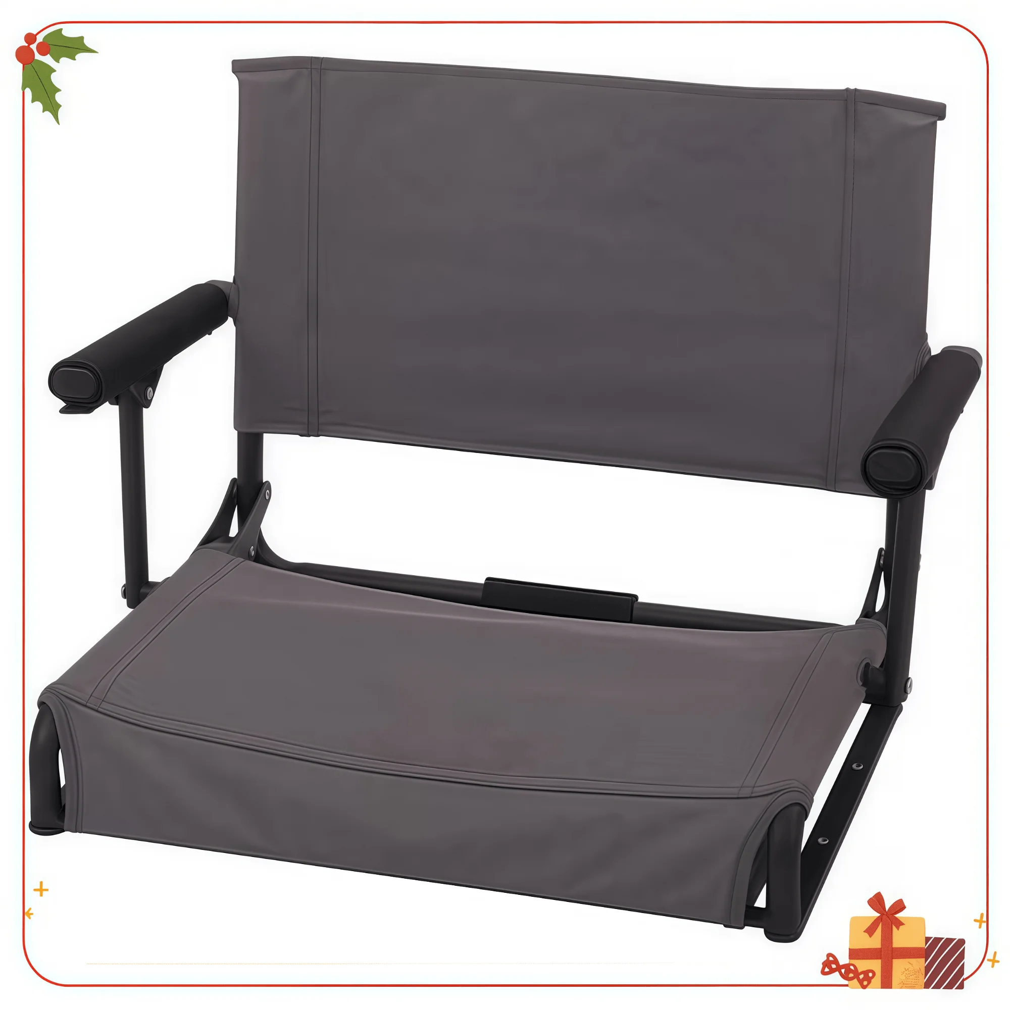 Asiento de estadio con brazo duro gris, silla plegable acolchada con respaldo para decolorantes, eventos al aire libre y juegos deportivos