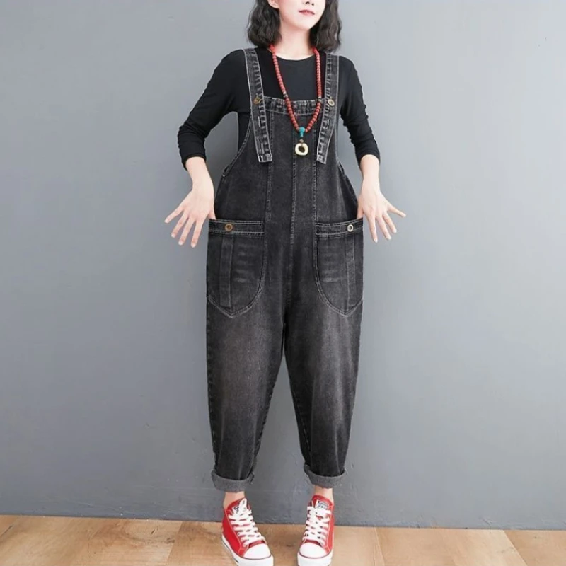 

Women Jumpsuit 2026 New Loose Fit High Waist Overalls with Suspenders Vintage Style Slimming Casual Romper for Curvy Girls