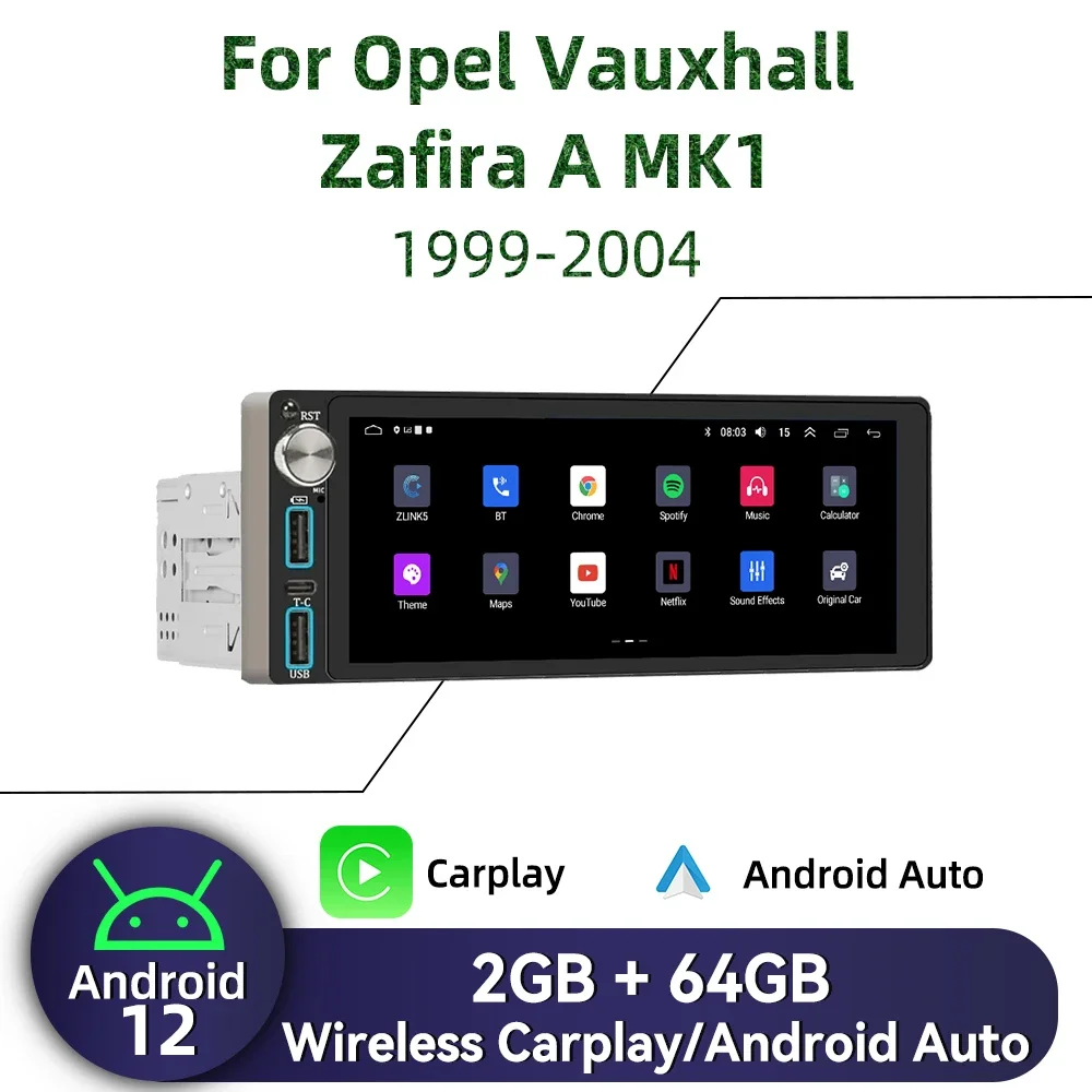 

Carplay 6.86" Screen Multimedia 1Din Android Car Radio for Opel Vauxhall Zafira A MK1 1999-2004 Head Unit Autoradio Stereo GPS