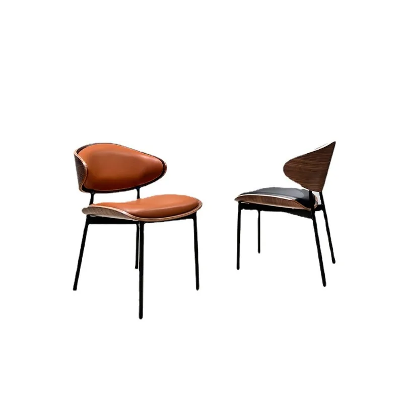 

Nordic solid wood leather dining chair study casual designer Italian light luxury furniture simple wabi-sabi sofa chair