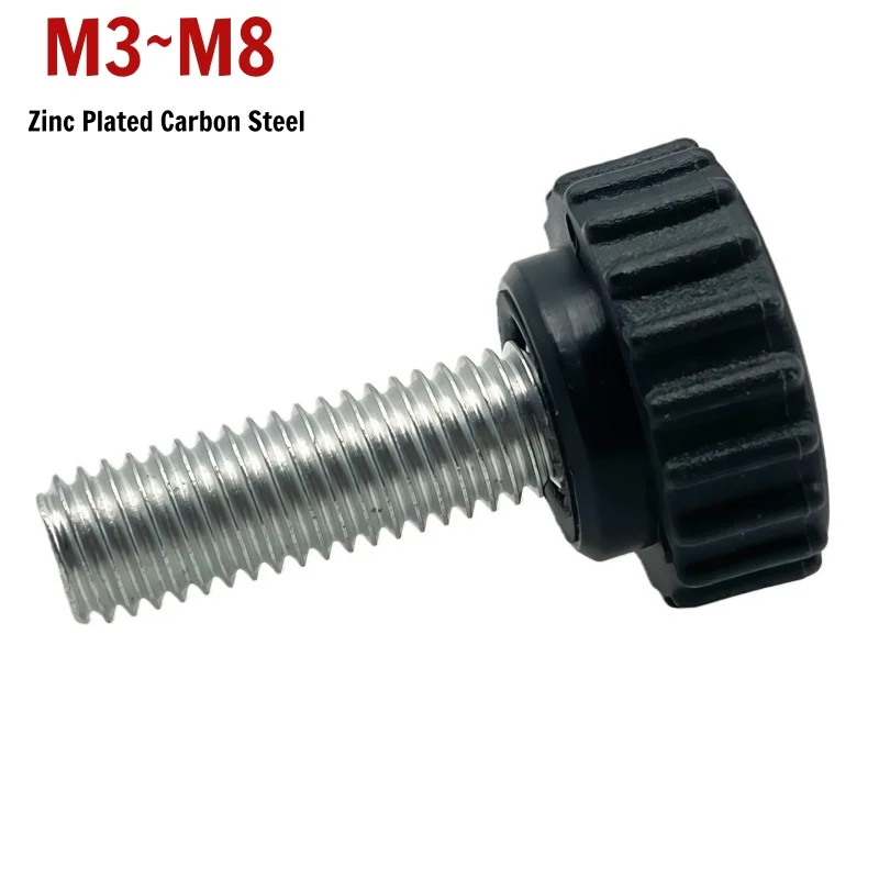 Zinc Plated Carbon Steel Thumb Screw M3 M4 M5 M6 M8 Vertical Knurled Plastic Nylon Round Knob Bolt Hand Twist Adjustment Screw