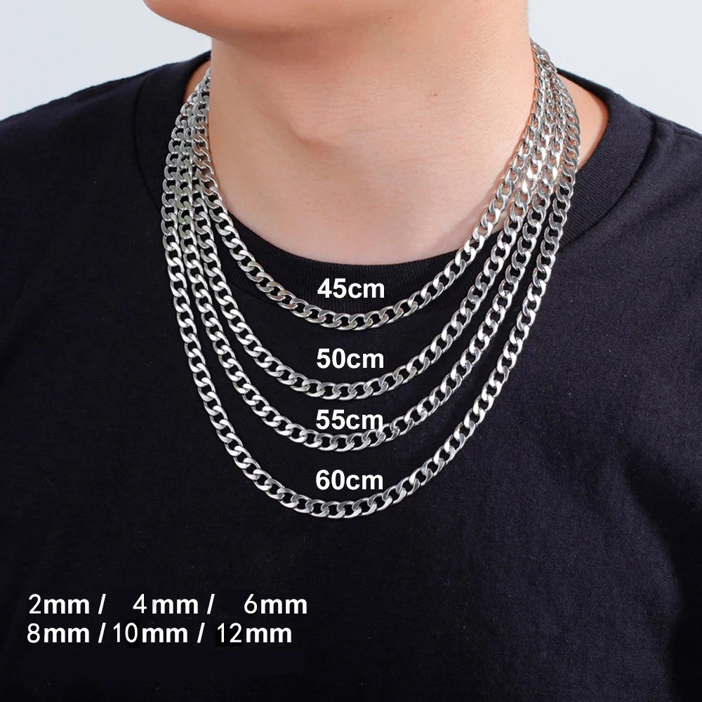 

4mm-12mm Cuban Chain 925 sterling silver Necklaces for Men Male Chains Figaro Box Chain Choker Punk Jewelry 45cm 50cm 60cm