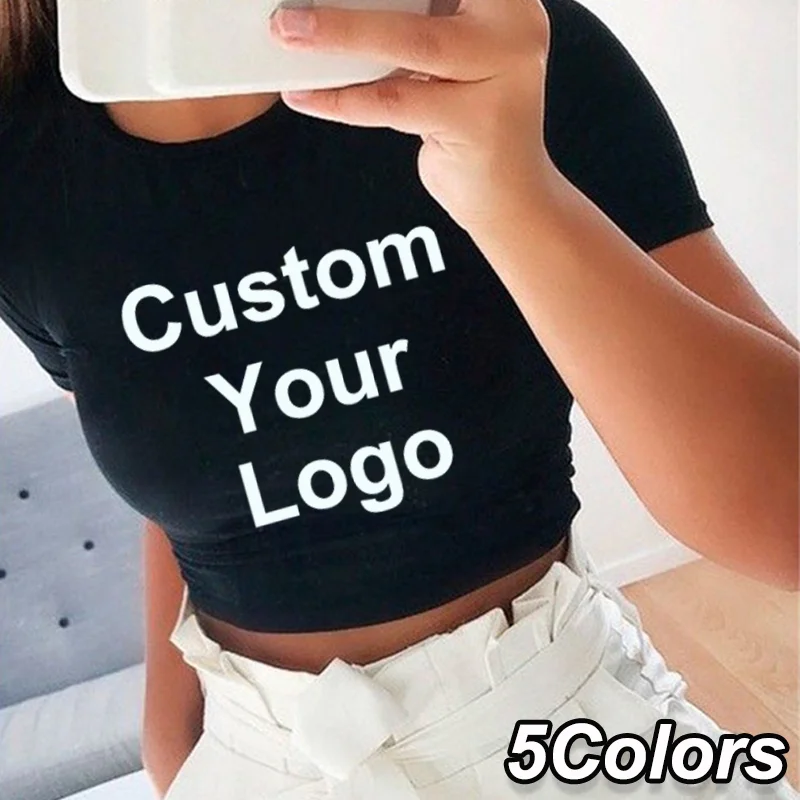 

Women Customize Your Logo Summer Short Sleeve Blouse T-Shirt Slim Gym Sports Crop Tank Top