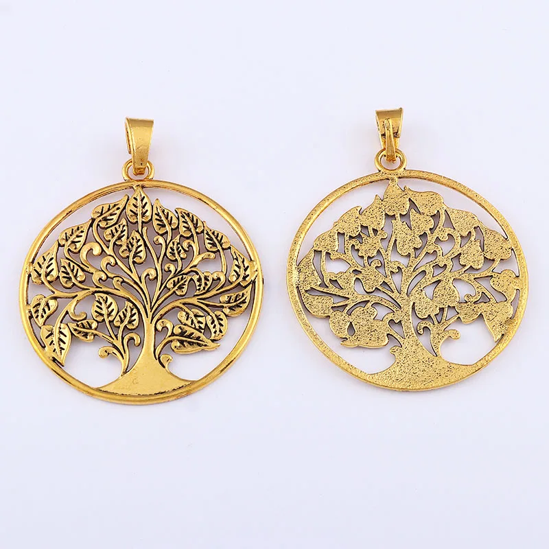 3 x Antique Golden Color Large Life Tree Round Charms Pendants For DIY Necklace Jewelry Making Accessories