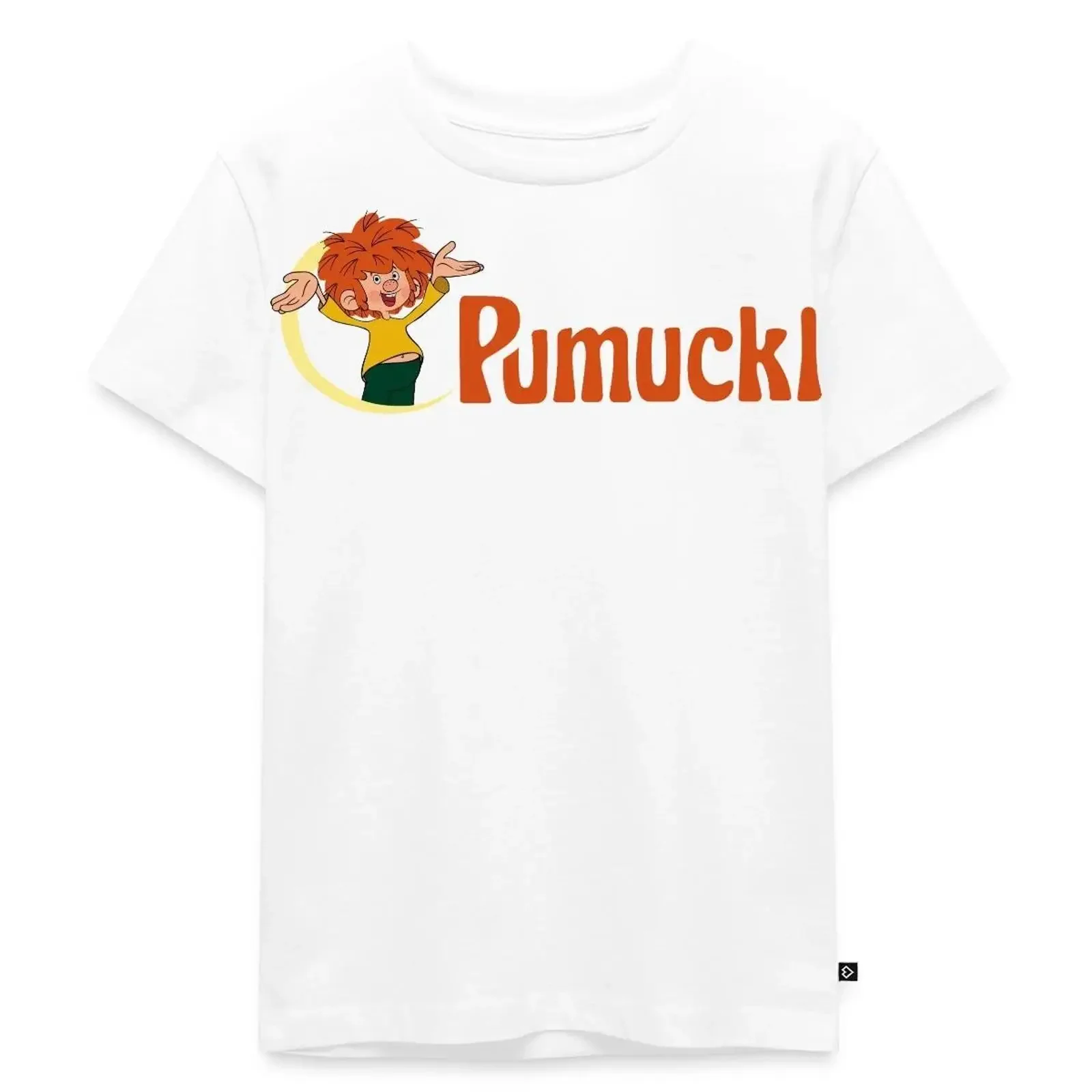 Pumuckl Mit Frecher Pose Und Logo Schriftzug Kinder Premium Bio T Shirt vintage Washed Stylish Breathable Casual streetwear