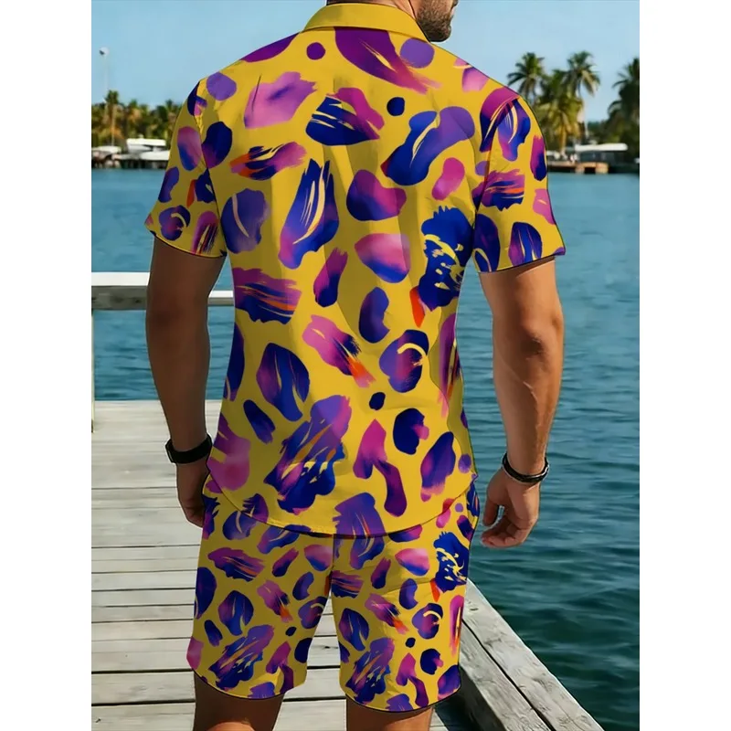 Summer Men's Matching Shirt And Shorts Set Printed Pattern Comfortable Soft Fabric Ideal For Beach Outings Backyard Gatherings view 2