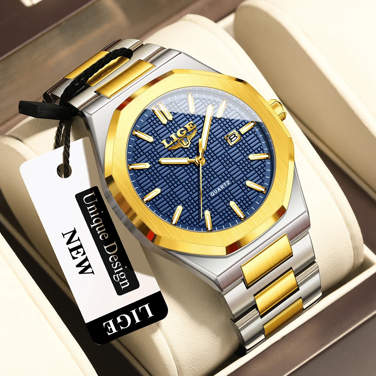 

LIGE Top Business Man Watch Luminous Waterproof Stainless Steel Men Wristwatch Date Week Quartz Fashion Casual Men's Watches+BOX