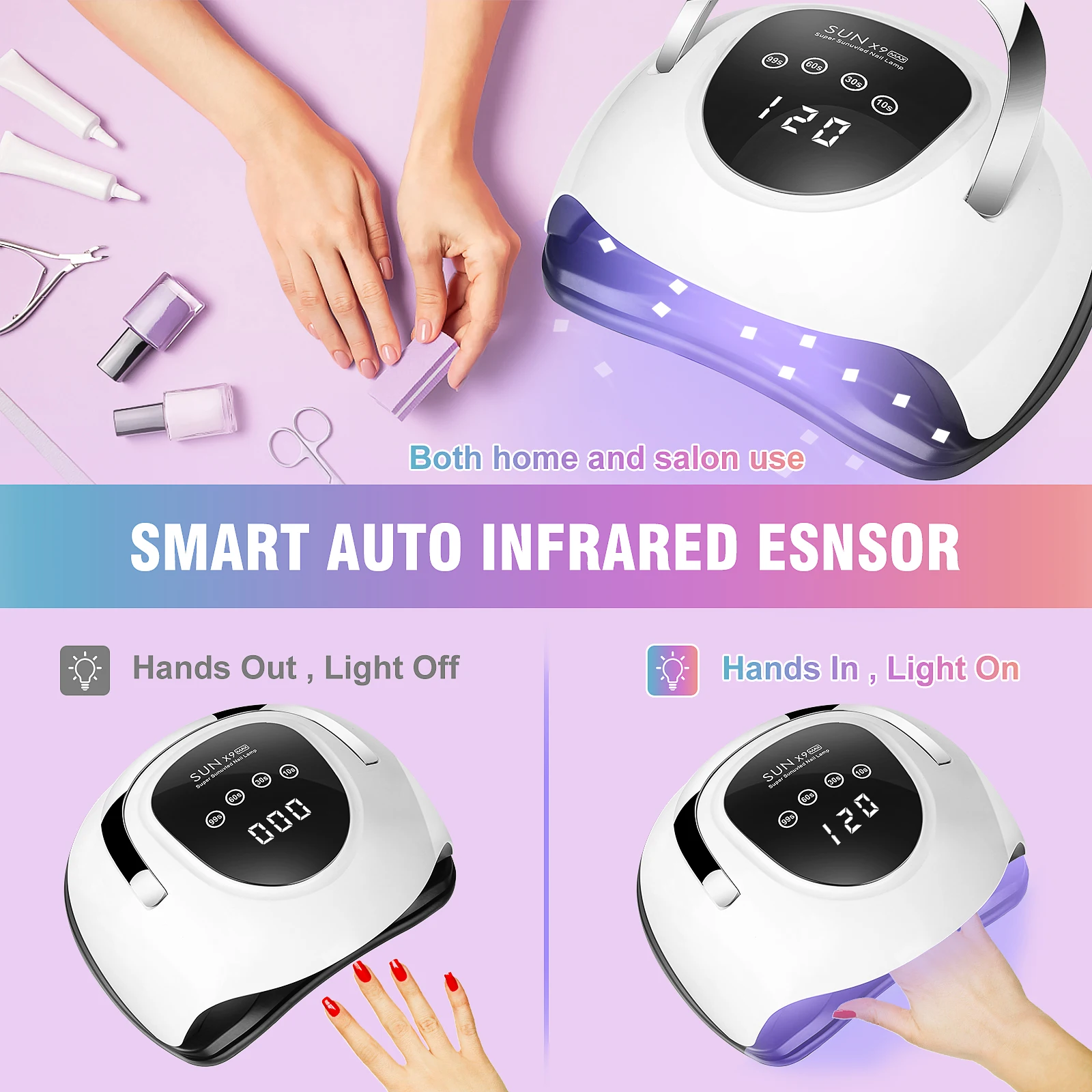 Sun x9 max lâmpada do prego para uv led 57 leds lâmpadas de secagem com 4 temporizador equipamento sensor automático para profissional gel polonês