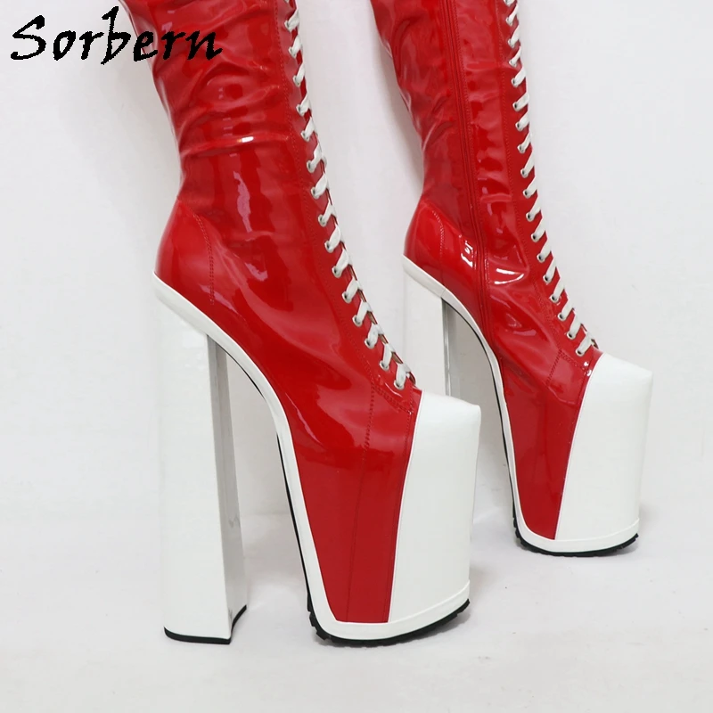 Sorbern Red Fetish Over The Knee Boots Women For Drag Queens Extreme High Heel Hidden Platform Sneaker Shoes Custom Colors