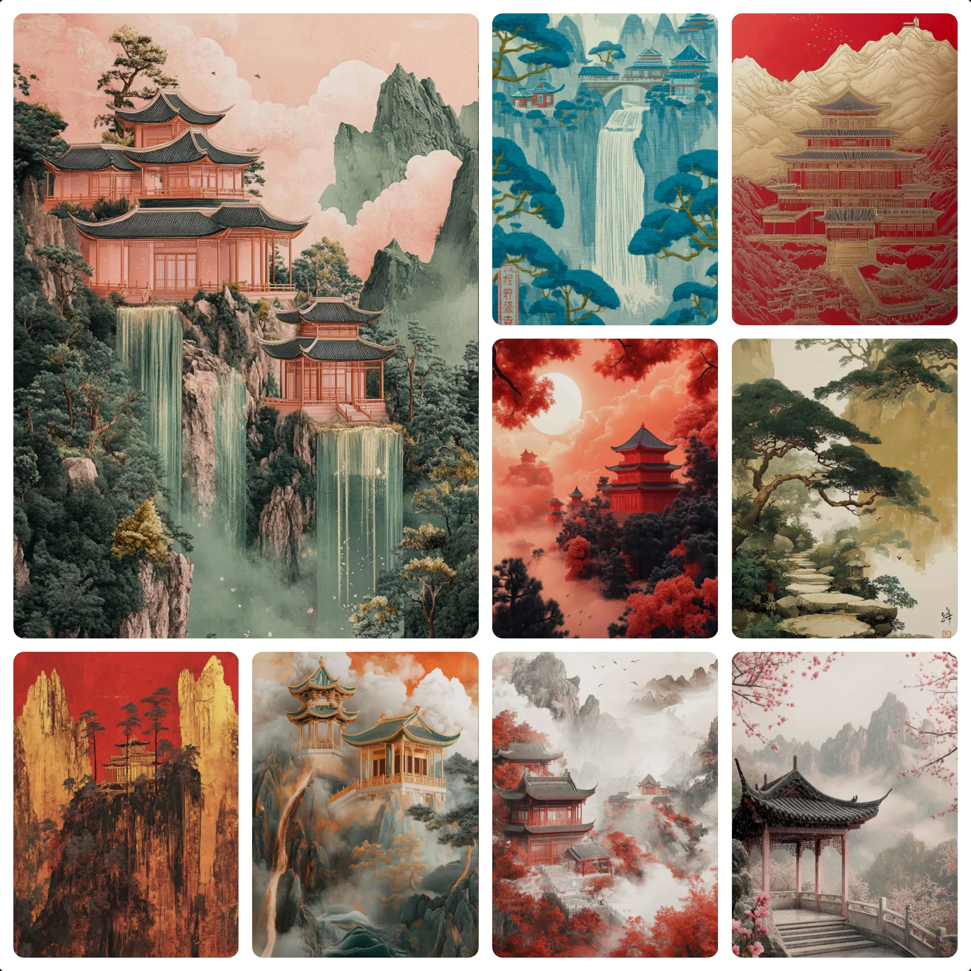 Jigsaw Puzzle 500/1000/1200/2000PCS Vintage Chinese Ink Style Mountain Temple Cloud Landscape DIY Relaxing Game Wall Decor