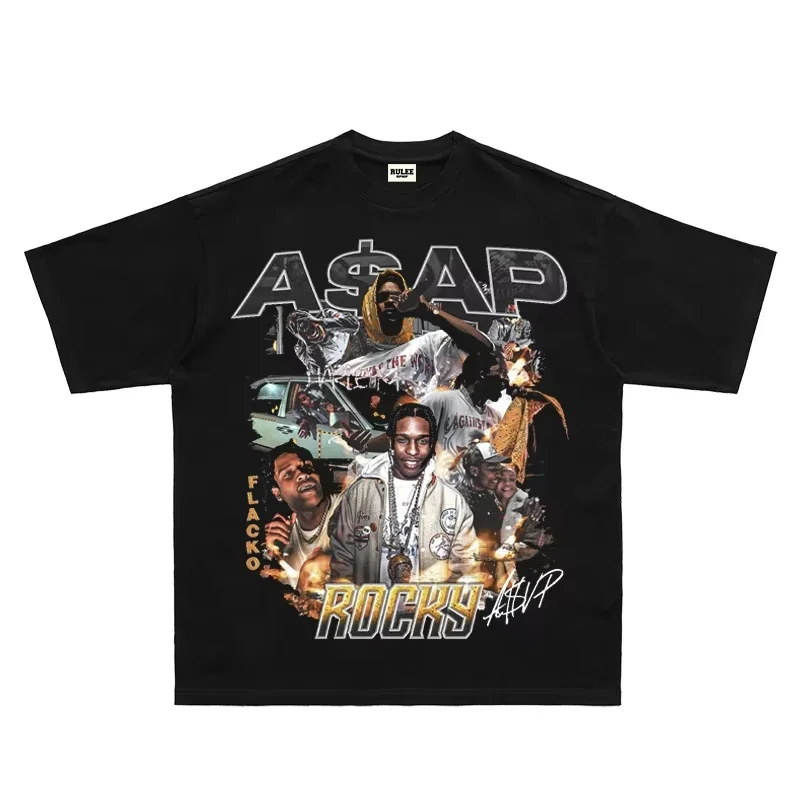 ASAP Rocky Rap Rocky Hip Hop T-shirt American Rap Short Sleeve Loose Tee Streetwear Oversized Casual Men Women Clothing Harajuku