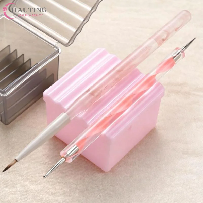 1Pcs Nail Art Brush UV Acrylic Gels Parts Nail Tool Holder Cup With Dual Use Lid Brush Stand Palette Separate Cleaning Ridges