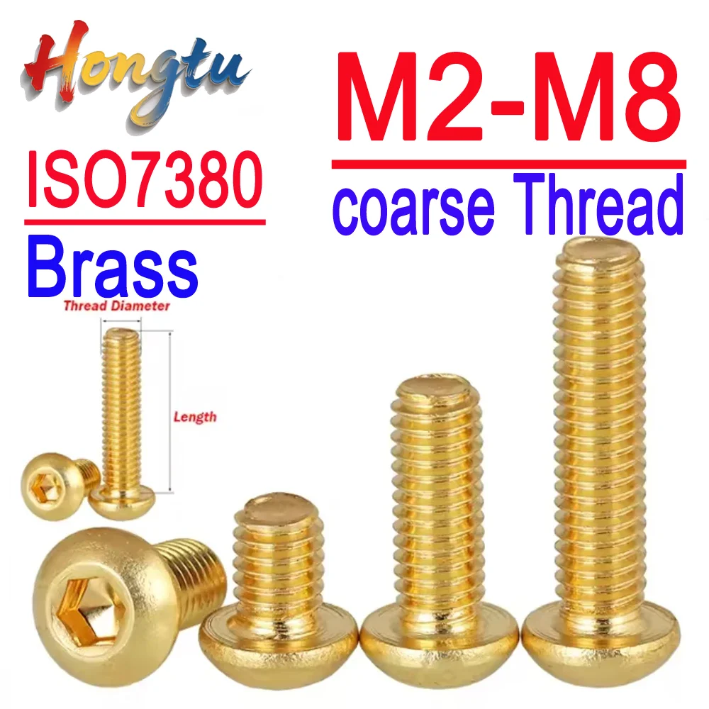 

Hongtu M2/M2.5/M3/M4/M5/M6/M8 Brass Allen Key Bolts - ISO7380 Standard Button Head Hexagon Socket Cap Screws