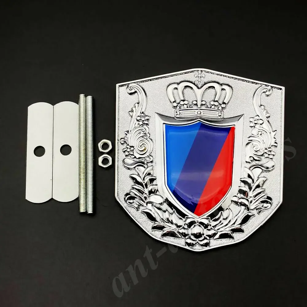 Metal Chrome M Sport Tricolor Flag Royal Crown Car Front Grille Emblem Badge