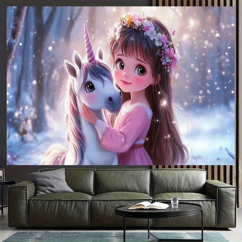 

Princess and Unicorn Digital printing polyester wall tapestry suitable for use in living rooms bedrooms offices bars and party
